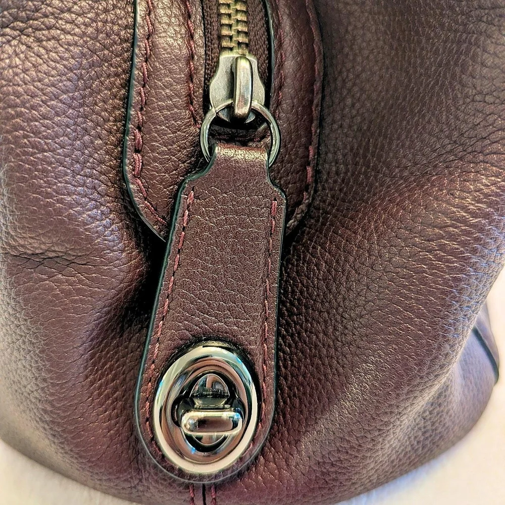 Coach Burgundy Pebbled Leather Edie Turnlock Bag